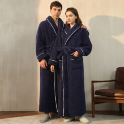 Alternative view of Autumn And Winter Thickened Cotton Velvet Nightgown Men's Winter Plus-sized Plus Size Light Luxury Couple Bathrobe Women's Extended Pajamas