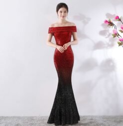 Birthday Party Dress Slimming Host Long Dress - Red with black, 2XL