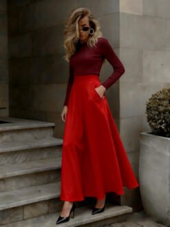 Elegant Solid-Color Skirt For Women - Red, XL