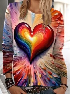 Womens Casual T Shirt With 3D Printed Crew Neck And Long Sleeves - WA28ZQ250325Y093, 4XL