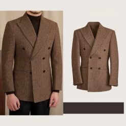 Tailored Wool-blend Herringbone Double-breasted Suit - Brown, XXL