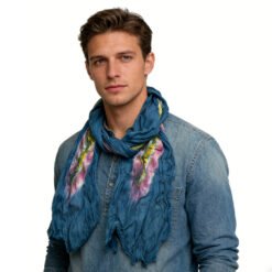 Alternative view of Turquoise Tie-Dye Cotton Scarf - Bohemian Crinkle Scarf 67inchx26inch