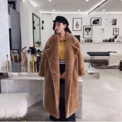 Womens Long Cashmere-Like Coat - Teddy Color, 3XL