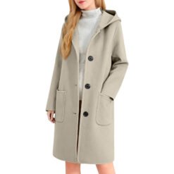 Womens Double-Faced Wool Coat With Hood - Light Gray, L