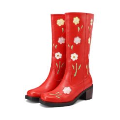 Womens Western Boots With Floral And Embroidery Details - Red, 34