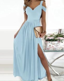 Long Floor Length Elegant Greek Style Pleated Dress - Sky blue, XXL