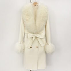 Long Double-faced Wool Coat With A Shearling Collar - Beige, M