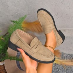 British-style Low-top Vintage Suede Shoes - Khaki, 39