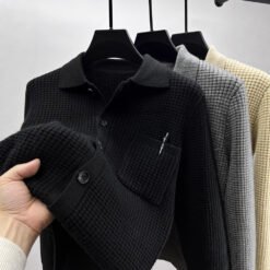 Alternative view of Casual Solid-Color Pocket Lapel Knit Sweater Coat