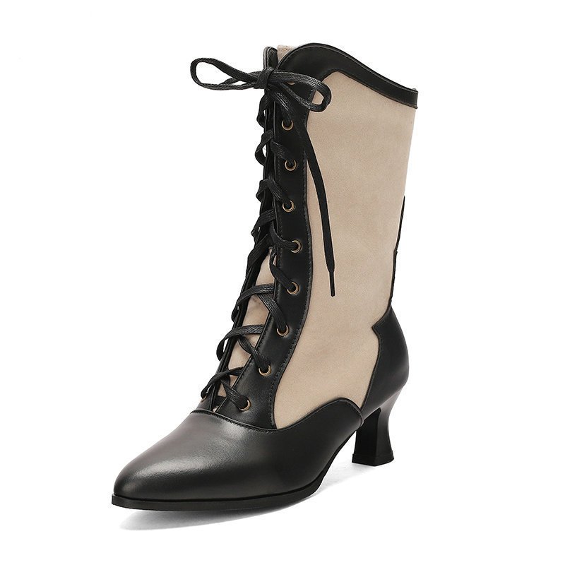 Pointed-toe High-heeled Color-block Womens Over-the-knee Boots With Front Lacing - Image 8