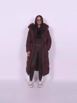 Womens Stylish Warm Coat With A Fur Collar - Brown Fur Collar, XL