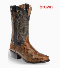 Mens Embroidered Pointed-Toe Patchwork Quilted Boots - Brown, 40