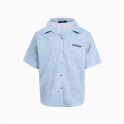 Niche Design Pleated Textured Short Shirt Men's Tops - Light Blue, L
