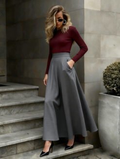 Elegant Solid-Color Skirt For Women - Gray, 5XL
