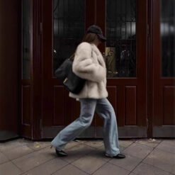 Mid Length Womens Faux Fox Fur Coat With A Blazer Style Collar