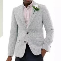 Mens Brown And Gray Herringbone Wool Suit Jacket - Silver, XXS