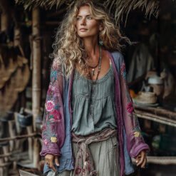 Linen Shawl-printed Buttonless Shirt Travel Ethnic-style Shawl - GKNH57164U6, M