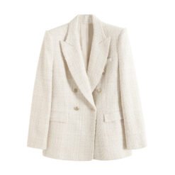 Womens 4-Color Textured Double-Breasted Midi Blazer - White, XL