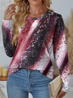 Womens Casual T Shirt With 3D Printed Crew Neck And Long Sleeves - WA28ZQ250325Y089, S