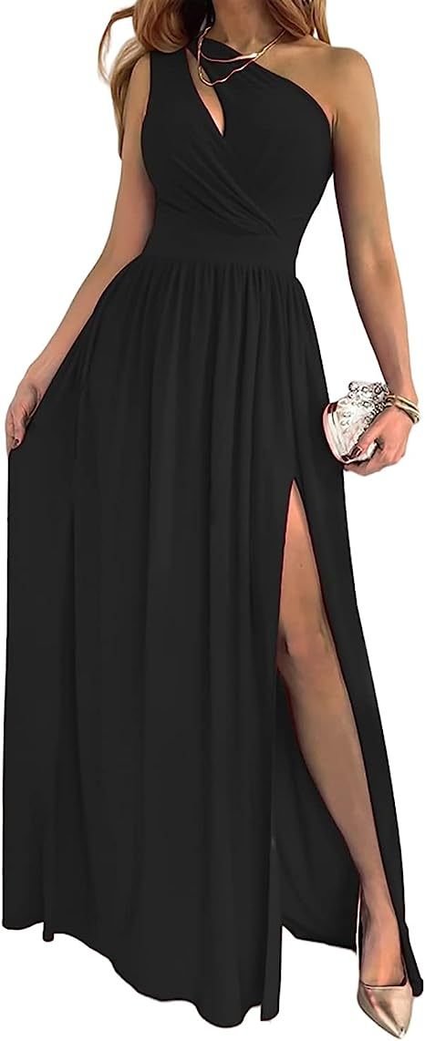 Women's One Shoulder High Split Cutout Sleeveless Elegant Sexy Cocktail Maxi Dress - Image 9