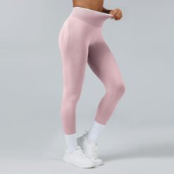Seamless Knitted Tight High Waist Quick-drying Sports Yoga Pants - Pink, M