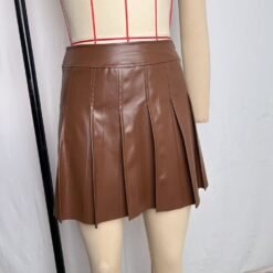 Coffee-colored PU Leather Skirt Short Skirt Spicy Girls Pleated Skirt - Brown, L