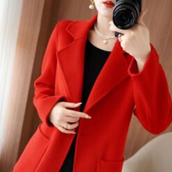 Mid-length Wool Casual Chic Coat - Red, 2XL