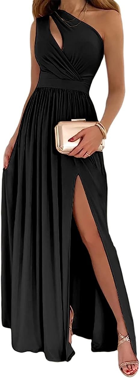 Women's One Shoulder High Split Cutout Sleeveless Elegant Sexy Cocktail Maxi Dress - Image 6