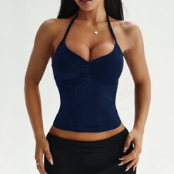 Versatile Halterneck Tank Top For Women - Navy Blue, S