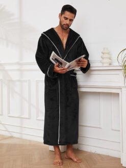 Fashion Men's Flannel Bathrobe Pajamas Women - Black, L