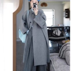 Womens Stylish Mid-length Gray Wool Coat - Gray, L