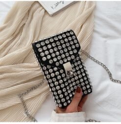 Mini Phone Vintage Diamond Encrusted Design Womens Shoulder Or Crossbody Bag - Black