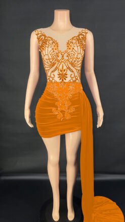 Summer Luxury Evening Dress Female Singer Stage Costume Senior Dress Side Trailing Skirt - Orange, M