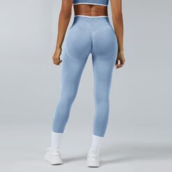 Seamless Knitted Tight High Waist Quick-drying Sports Yoga Pants - BABY Blue, L