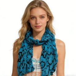 Turquoise Printed Crinkle Scarf - Summer Beach Cover-Up Accessory - Multicolor