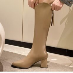 FallWinter Plus-Size Womens Chunky-Heel Pointed-Toe Mid-Calf Fashion Boots In A Casual Style - Khaki, 36