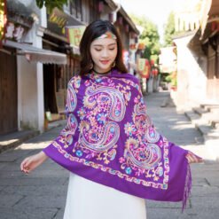 Embroidered Ethnic-Style Great Wall Cashew-Pattern Embroidery Cashmere Scarf - Purple, 200cm