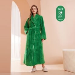 Autumn And Winter Thickened Cotton Velvet Nightgown Men's Winter Plus-sized Plus Size Light Luxury Couple Bathrobe Women's Extended Pajamas - 2102 Emerald Green Female, XXXL