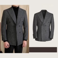 Tailored Wool-blend Herringbone Double-breasted Suit - Gray, 3XL