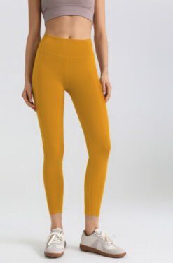 Mesh Side-pocket Stretchy Athletic Leggings - Ginger Yellow, 3XL