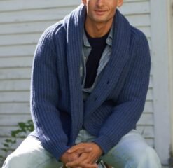 Solid-color Lapel-neck Knit Sweater Jacket From Europe And The US - Blue, XXL