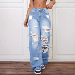 Alternative view of Trendy Washed Ripped Straight Jeans For Women