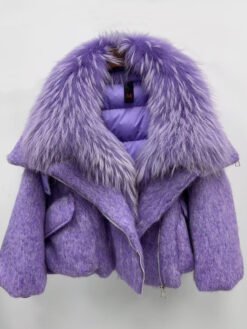 Womens Down Jacket With A Luxurious Cashmere Fur And Raccoon-Fur Collar - Purple, L