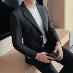 Mens Simple Sophisticated Casual Single-Breasted Two-Button Suit - Black, XXL