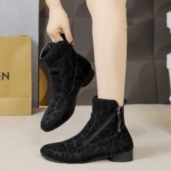 Women's Retro Suede Martin Boots Girl - Black Plus Velvet, 35