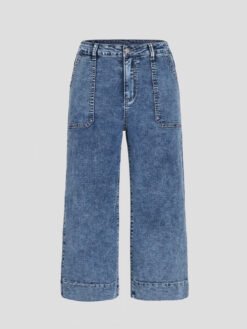 French-style Slimming Straight-leg Cropped Wide-leg Pants - Dark Blue, XL