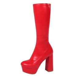 High-elasticity Mid-calf Womens Leather Boots With A Leopard Print - Red, 35