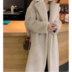 Womens Long Cashmere-Like Coat - Vanilla Color, XL