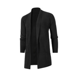 Mens Slim-Fit Plus-Size Knitted Cardigan Coat - Black, 3XL