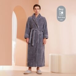 Autumn And Winter Thickened Cotton Velvet Nightgown Men's Winter Plus-sized Plus Size Light Luxury Couple Bathrobe Women's Extended Pajamas - 2102 Dark Gray Men, XL